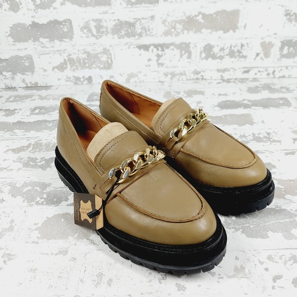 New Crevo Francine Taupe Leather Chunky Sole Slip On Loafers X27 - Picture 4 of 11